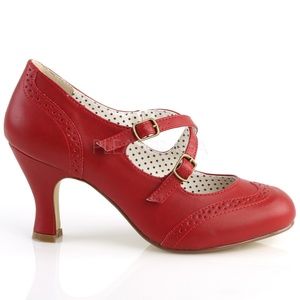 Flapper-35 Red Cross Strap Vintage Style Pump